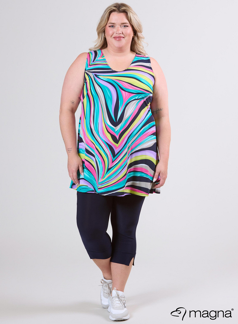 A-Line Sleeveless tunic/top (A-2302-PRINT) T73017-Rainbow Waves