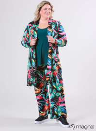 Open Front Loose Cardigan (N-2201-PRINT) T68038-Big Leaves Green-Red