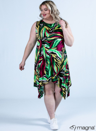 A-Shaped Sleeveless Split Dress (C-2323-PRINT) X37023-Colorful Zebra Green-Yellow-Pink