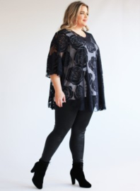 Poncho WINGS chiffon print Burnout Roses (M-0004-CHPR-BR) 017-Marine