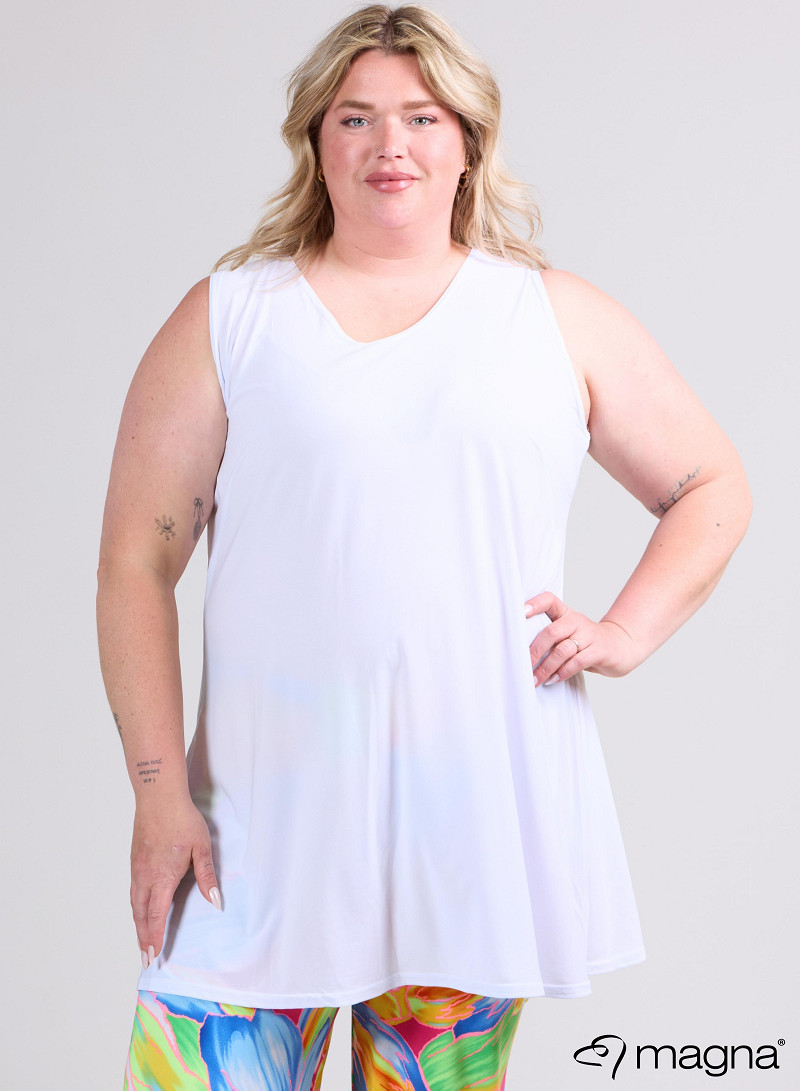 A-Line Sleeveless tunic/top (A-2302-SOLID) 002-White