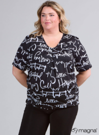 Flowy V-Neck Shirt (B-2103-PRINT) 435001-Letters BW