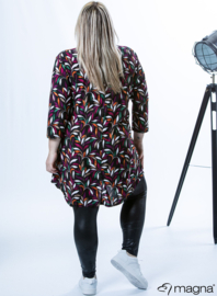 A-Line Long Pocket Tunic (C-2217-PR) X30026-Small Leaves Plum-Green