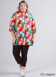 Flared Sleeves Relaxed Tunic (C-2503-PRINT) U32058-Butterfly Garden Green