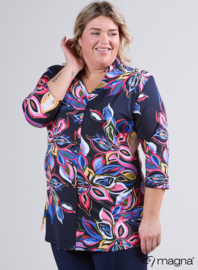 Button Tunic V-Shaped Neckline (C-2506-PR) U72017-Colorful Flower Navy