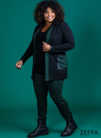 ZF-JA-1005-PCPB - Open Blazer met color detail - 001-Zwart - X55038-Green zigzag