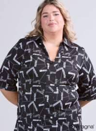 Puff Sleeve Shirt (B-2502-PR) U29001-Arrow Sketch Black-White