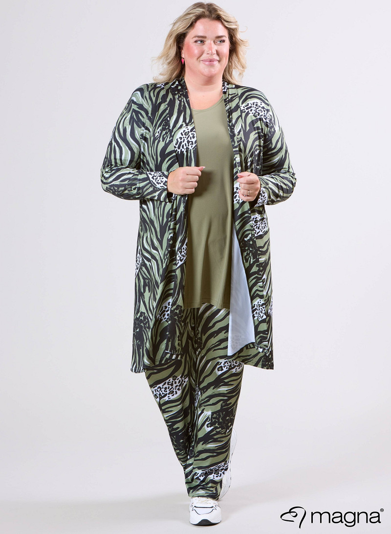 Open Front Loose Cardigan (N-2201-PRINT) T71080-Animal Waves Sage Green