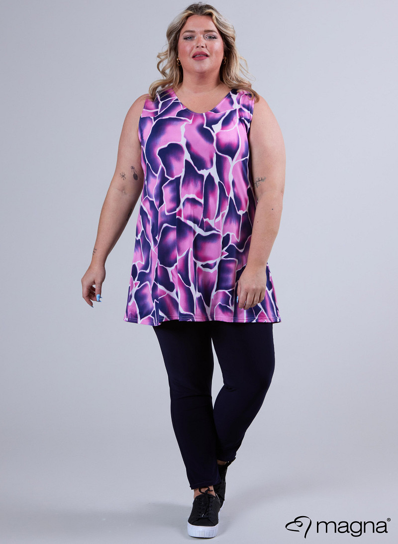 A-Line Sleeveless tunic/top (A-2302-PRINT) V12075-Soft Pebbles Pink