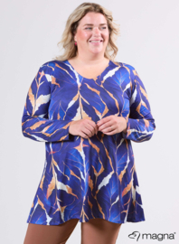 Long Sleeve A-Line Tunic (B-2401-PRINT) T69060-Autumn Leaves Camel/Blue