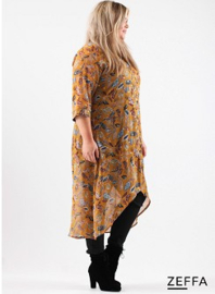 Chiffon Long Buttons-Up Tuniek-Jurk (ZF-DR-1004-PR) Z51078-Mix Feathers Yellow