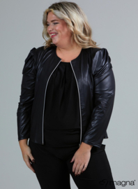 Kort Leather Look Puff Shoulder Jacket (K-2401-LL) 001-Zwart