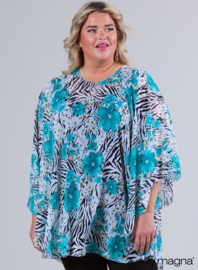 Poncho WINGS chiffon print (M-0004-CHP) V10051-Flowers Zebra Aqua
