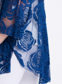 Poncho WINGS chiffon print Burnout Roses (M-0004-CHPR-BR) 060-Royal Blue