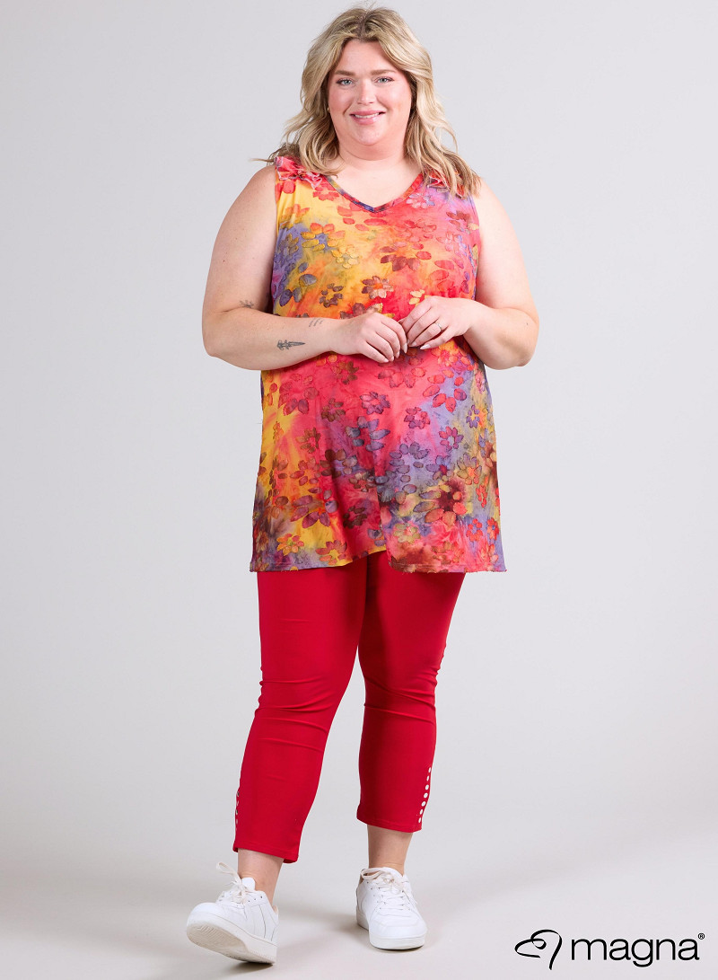 A-Line Sleeveless Frill Top-Tunic (C-2514-MSH) T76076-Daisy Design Red-Yellow