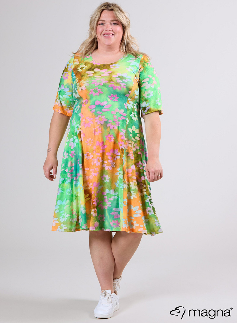 Long A-Line Dress (C-2513-MSH) T76008-Daisy Design Orange-Pink-Lime