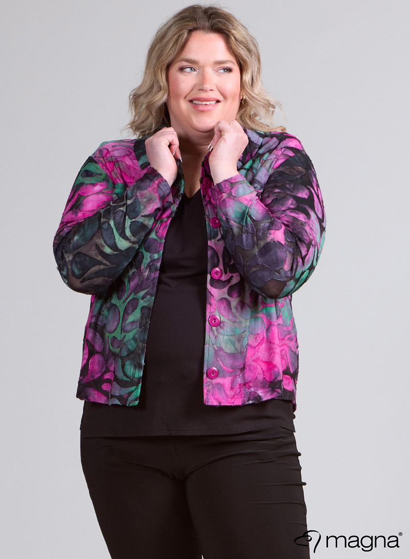Jaquard Button Jacket (K-2402-MSH) T87056-Drop Shapes Magenta-Green