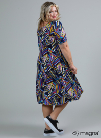 Long A-Line Dress (C-2203-VP) V42021-Lines Purple-Navy-Yellow