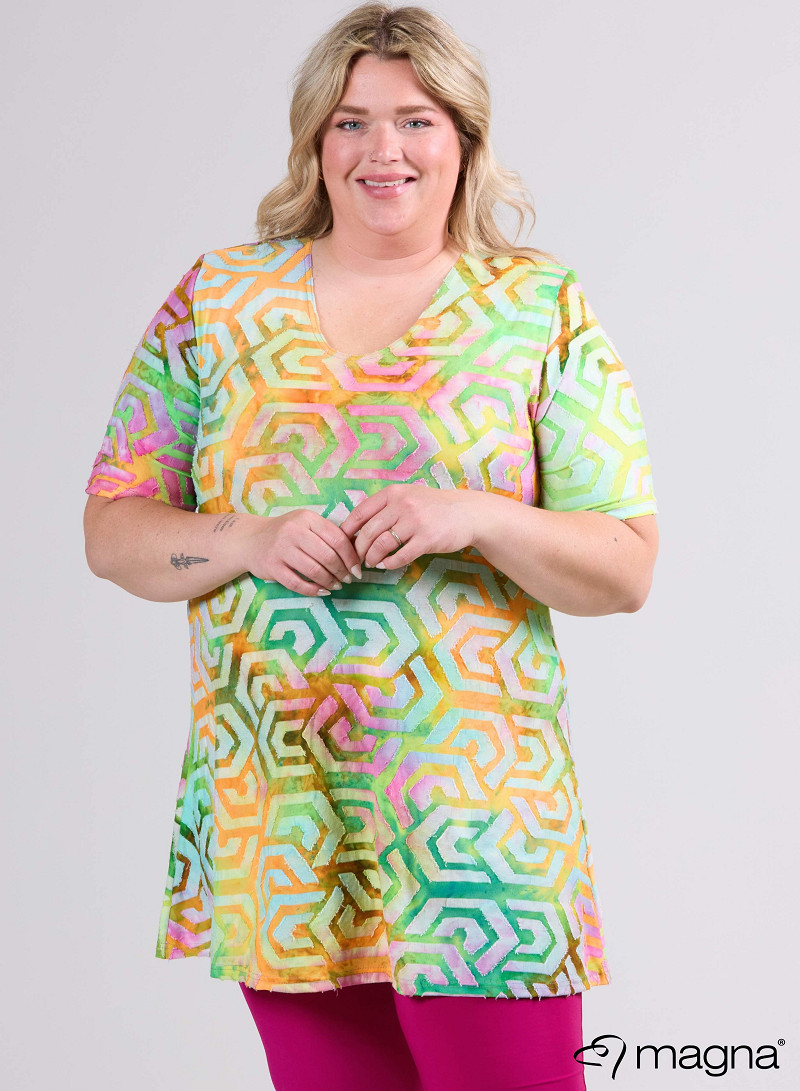 A-Line Short Sleeve Shirt (B-2508-MSH) T77008-Maze Orange-Pink-Lime
