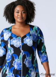 A-Line Shaped Zipper Tunic (C-2606-PRINT) T29060-Floral Blue-Green