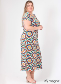 Long Short Sleeve Dress (C-9024-MB-VIS print) 00001A-Multi Color Squares