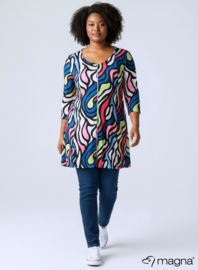 A-Line Shaped Zipper Tunic (C-2606-PRINT) T30008-Bold Lines Waves Lime-Sky Blue