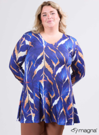 Long Sleeve A-Line Tunic (B-2401-PRINT) T69060-Autumn Leaves Camel/Blue