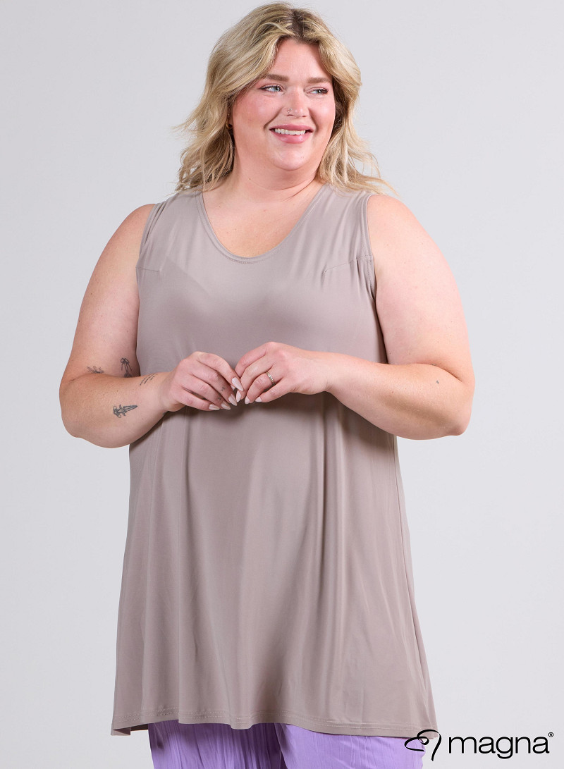 A-Line Sleeveless tunic/top (A-2302-SOLID) 014-Sand