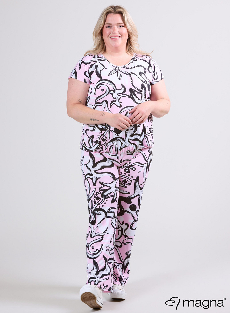 Simple Elastic Band Shirt (A-2502-PRINT) U24005-Groovy Pink