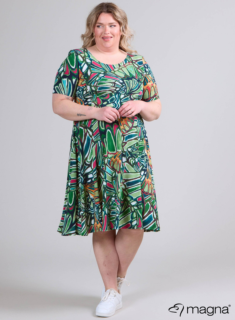 Long A-Line Dress (C-2203-PRINT) T89058-Pebbles Green