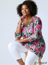 A-Line Shaped Zipper Tunic (C-2606-PRINT) T28006-Animal Flower Pink