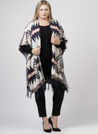 Poncho met Aztec Print (M-9011) 018-Creme