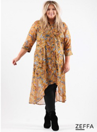 Chiffon Long Buttons-Up Tuniek-Jurk (ZF-DR-1004-PR) Z51078-Mix Feathers Yellow