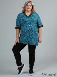 Wide Lace Detail A-Line Shirt (B-2423-VP) V-54060-Leopard Blue-Green