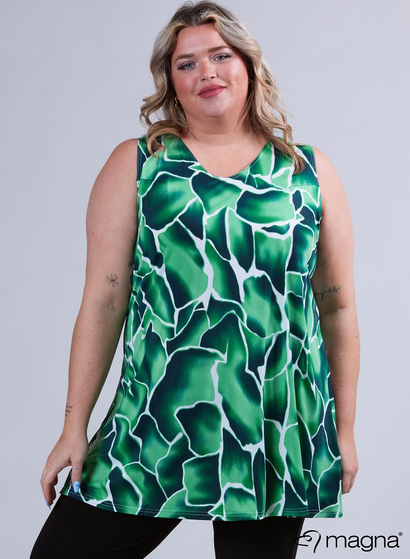 A-Line Sleeveless tunic/top (A-2302-PRINT) V12058-Soft Pebbles Green