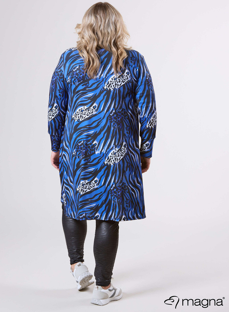 Open Front Loose Cardigan (N-2201-PRINT) T71060-Animal Waves Blue