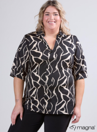 Puff Sleeve Shirt (B-2502-PR) U33001-Simple Lines Black-White