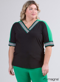 V-Neck Wide Trim Shirt (B-2422) V15058-Green-Black-White
