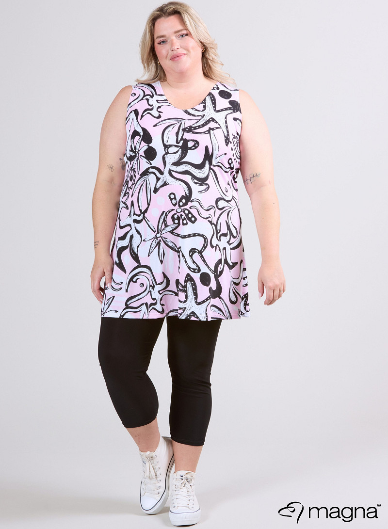 A-Line Sleeveless tunic/top (A-2302-PRINT) U25006-Groovy Pink