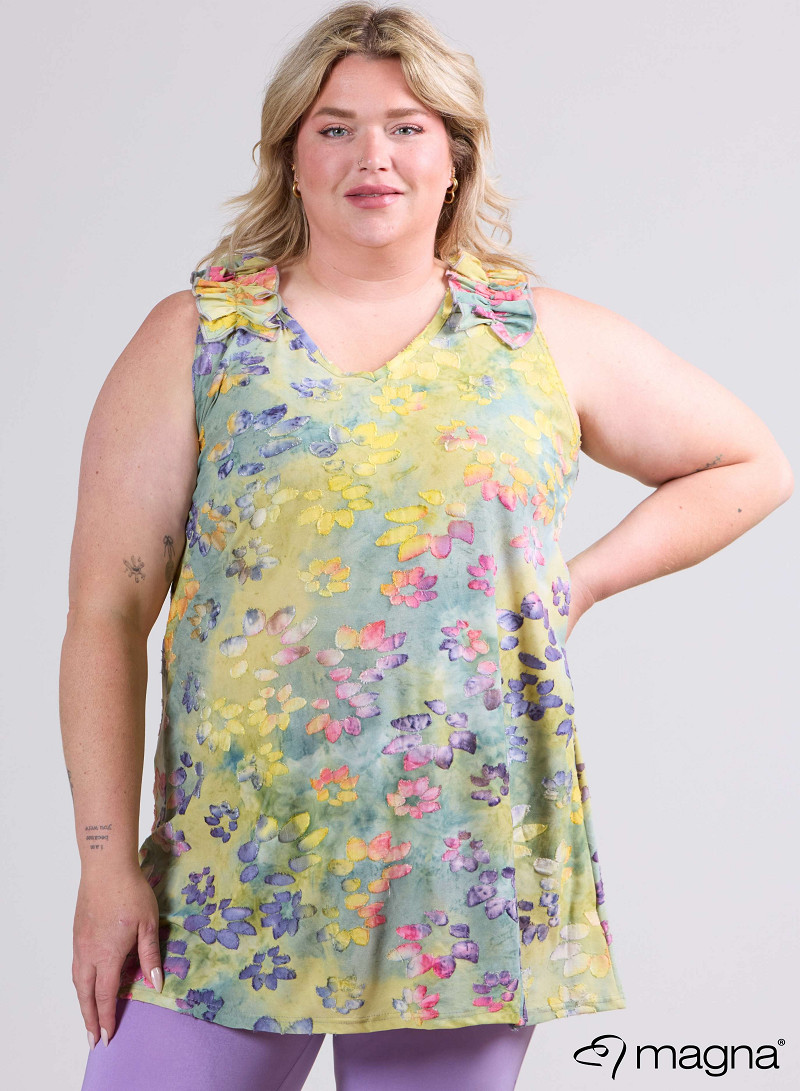 A-Line Sleeveless Frill Top-Tunic (C-2514-MSH) T76007-Daisy Design Yellow-Green