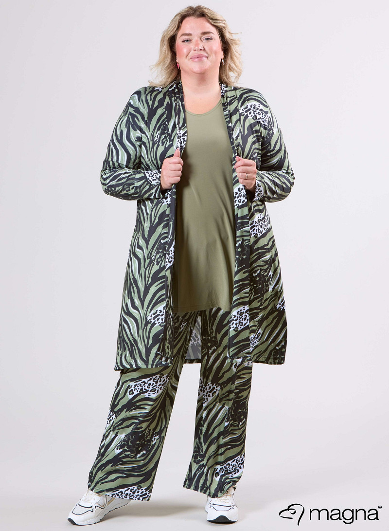 Open Front Loose Cardigan (N-2201-PRINT) T71080-Animal Waves Sage Green