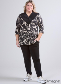 V-Pleated Shirt (B-2501-PRINT) U35014-Ocean Waves Black-Sand