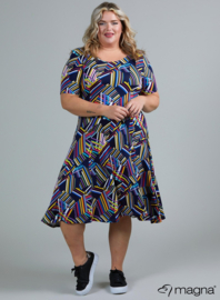 Long A-Line Dress (C-2203-VP) V42021-Lines Purple-Navy-Yellow