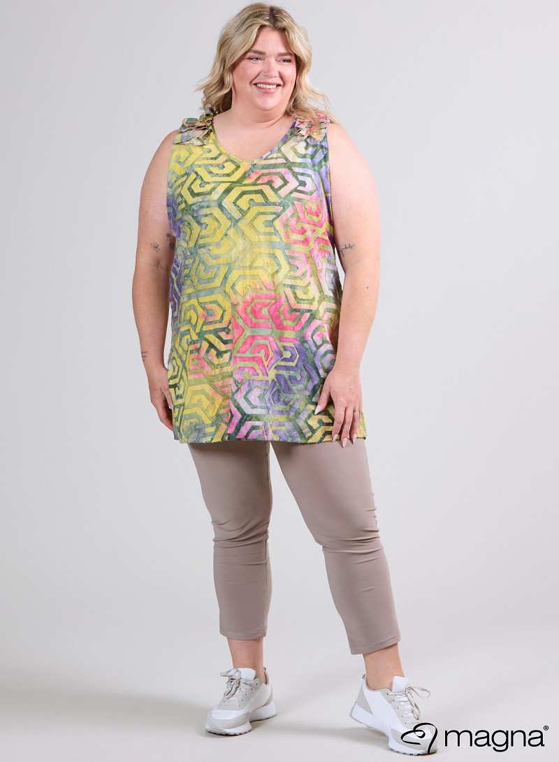 A-Line Sleeveless Frill Top-Tunic (C-2514-MSH) T77007-Maze Yellow-Green