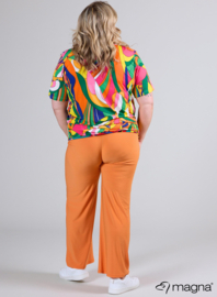 Flowy V-Neck Shirt (B-2103-PRINT) V-41058-Art Green-Pink