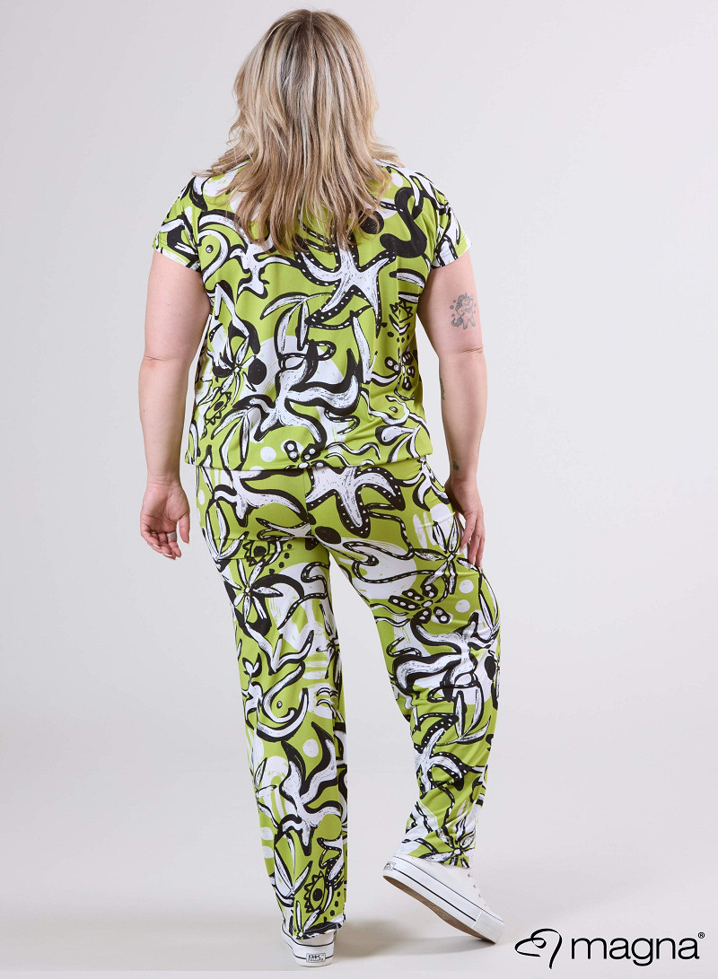 Simple Elastic Band Shirt (A-2502-PRINT) U24008-Groovy Lime