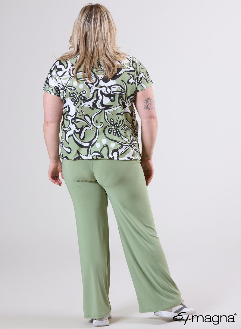 Simple Elastic Band Shirt (A-2502-PRINT) U24022-Groovy Khaki