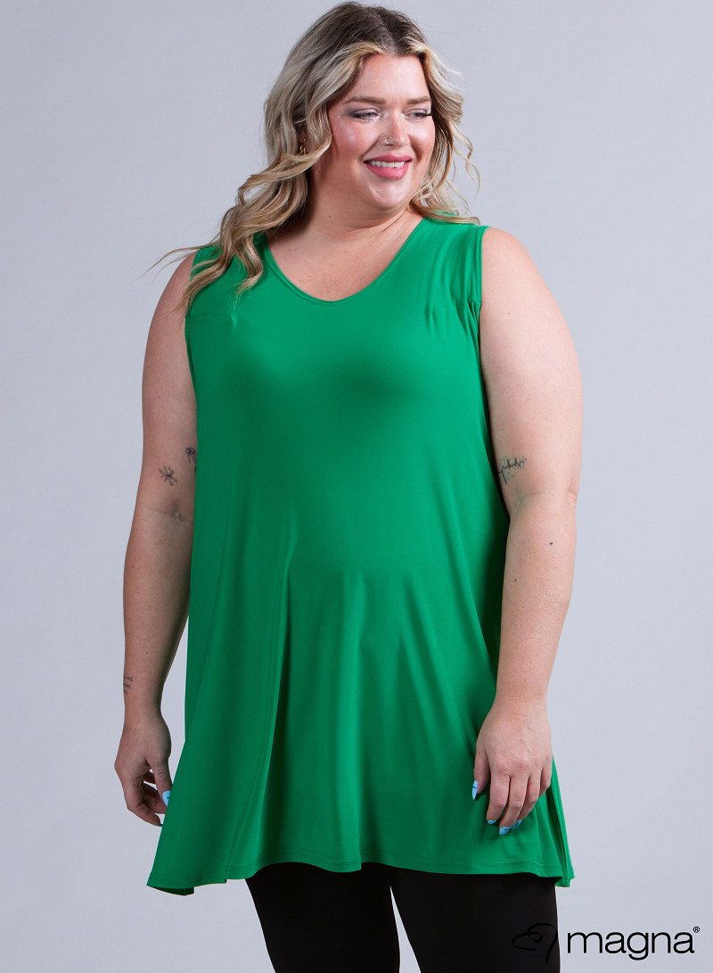 A-Line Sleeveless tunic/top (A-2302-SOLID) 058-Forrest Green