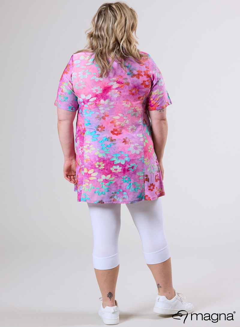 A-Line Short Sleeve Shirt (B-2508-MSH) T76011-Daisy Turquoise-Pink