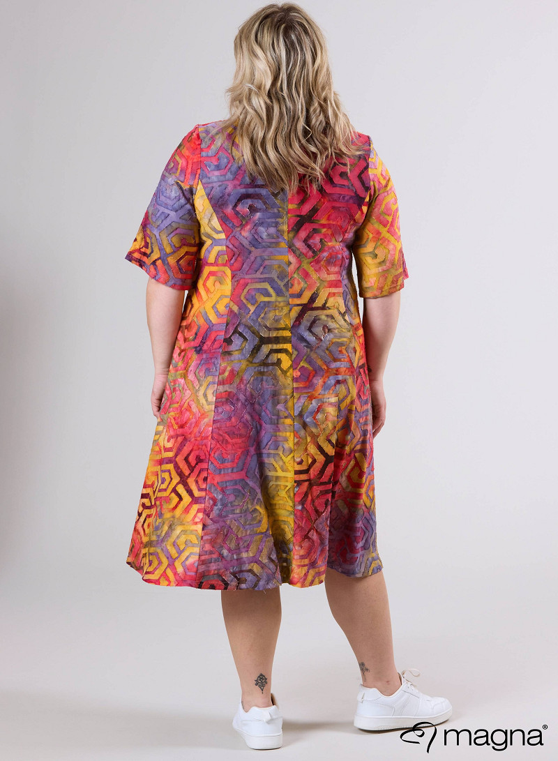 Long A-Line Dress (C-2513-MSH) T77076-Maze Design Red-Yellow